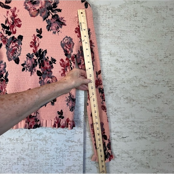 Zara Pink Floral Smocked Top Medium Boho Ruffled Mock Neck and Hem Cottagecore - Picture 11 of 15